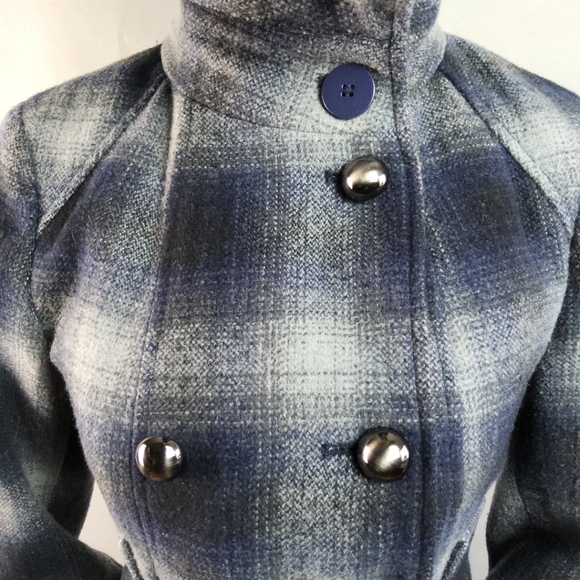 MISS SIXTY Wmns XS Wool Blend Blue Plaid Double Breast Jacket Coat ClassicCore - Picture 14 of 15